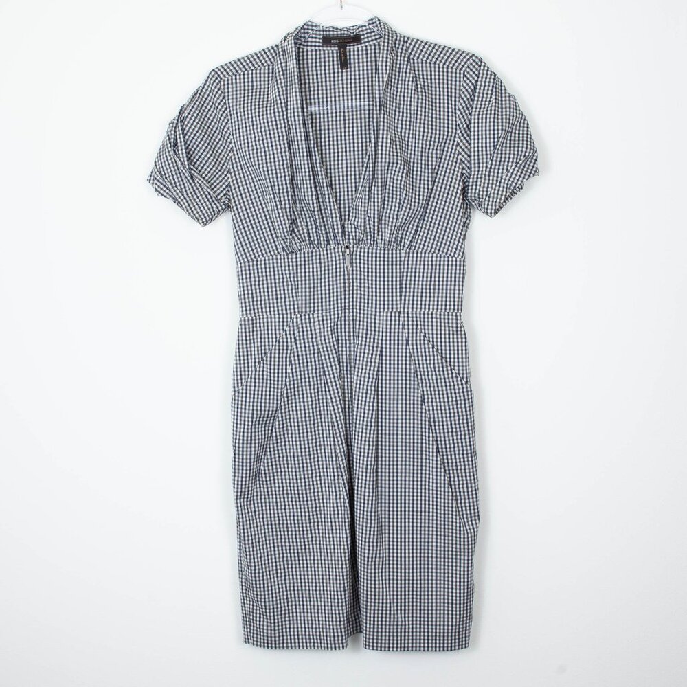 BCBGMaxAzria Checkered Gingham‎ Short Sleeve Sheath Dress Womens Size 4